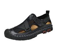 Sandalias de malla para hombre, transpirables, ligeras, para exteriores, verano, playa, con correas elásticas, mocasines casuales, talla del Reino Unido, Black, 42 1/3 EU