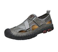 Sandalias de malla para hombre, transpirables, ligeras, para exteriores, verano, playa, con correas elásticas, mocasines casuales, talla del Reino Unido, gris, 39 1/3 EU