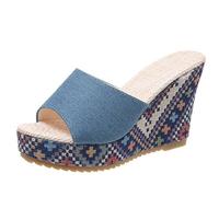 Sandalias de mezclilla para mujer, estilo casual, de tela vaquera, planas, con puntera abierta, zapatillas de cuña, zuecos de plataforma, sandalias bohemias antideslizantes, mocasines sin espalda