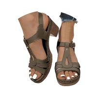 Sandalias de moda para mujer con diseño de puente, tacón medio cómodo, versátil para el día a día, perfectas para primavera y verano, cierre de hebilla, ideal para pantalones y vestidos casuales, café