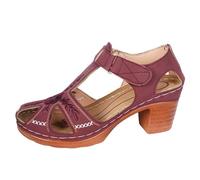 Sandalias de moda para mujer, elegantes sandalias de plataforma bordadas con puntera abierta y tacón cómodo de heredera, Purple, 37.5 EU