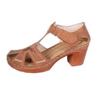 Sandalias de moda para mujer, elegantes sandalias de plataforma bordadas con puntera abierta y tacón cómodo de heredera, Brown, 37.5 EU