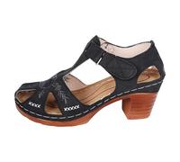 Sandalias de moda para mujer, elegantes sandalias de plataforma bordadas con puntera abierta y tacón cómodo de heredera, Black, 37.5 EU