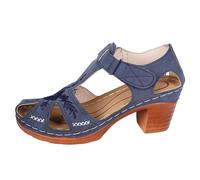 Sandalias de moda para mujer, elegantes sandalias de plataforma bordadas con puntera abierta y tacón cómodo de heredera, Blue, 37.5 EU