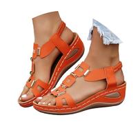 Sandalias de mujer 2026 elegantes sandalias planas con hebilla de cinturón Diseño de corte - Sandalias planas versátiles para todos los veranos zapatos cómodos de verano, naranja, 42 EU Estrecho