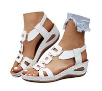 Sandalias de mujer 2026 elegantes sandalias planas con hebilla de cinturón Diseño de corte - Sandalias planas versátiles para todos los veranos zapatos cómodos de verano, Blanco, 39 EU Estrecho