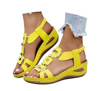 Sandalias de mujer 2026 elegantes sandalias planas con hebilla de cinturón Diseño de corte - Sandalias planas versátiles para todos los veranos zapatos cómodos de verano, amarillo, 41 EU Estrecho