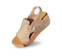 Sandalias de mujer 2026 Sandalias de mujer Moda Verano Cuero Plataforma Cuña Temperamento Zapatos Antideslizantes Elegante Casual Sandalias Negras Mujeres, caqui, 42 EU Estrecho