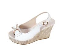 Sandalias De Mujer 2026 Sandalias De Plataforma De Verano Con Puente De Puntera, Zapatos De Playa Tejidos Para Confort Informal Elegantes Cómodas Sandalias De Pies Anchos, Blanco, 37 EU Estrecho