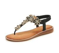 Sandalias De Mujer 2026 Sandalias De Verano Bohemias De Moda Con Puente De Punta De Diamantes Para Playa Ocio Elegante Casual Zapatos De Verano Negro, Negro , 39 EU Estrecho