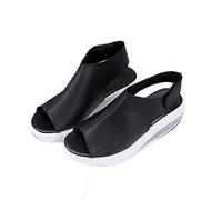 Sandalias de mujer a la moda casual zapatos de plataforma zapatos de mujer zapatos de verano cómodos suaves sandalias de poliuretano para mujer sandalias de cuña 1000 negro, 38