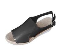 Sandalias de mujer Calzado de moda con tacón cómodo Suela de lino duradera para mujeres conscientes de la tendencia, Negro , 42 EU