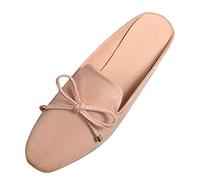 Sandalias de mujer cerradas de punta baja - Sandalias de mujer cerradas delante y abiertas detrás de sandalia de ante elegantes zapatos de punta estrecha con lazo zapatillas de moda fáciles de poner