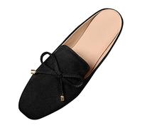 Sandalias de mujer cerradas de punta baja - Sandalias de mujer cerradas delante y abiertas detrás de sandalia de ante elegantes zapatos de punta estrecha con lazo zapatillas de moda fáciles de poner