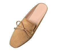 Sandalias de mujer cerradas de punta baja - Sandalias de mujer cerradas delante y abiertas detrás de sandalia de ante elegantes zapatos de punta estrecha con lazo zapatillas de moda fáciles de poner