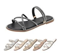 Sandalias de mujer cómodas con pies anchos para mujer, sandalias de tiras sin tacón con lazo alrededor del tobillo, sandalias planas de playa, pantuflas ligeras, sandalias de verano con tiras, Negro