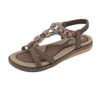 Sandalias de mujer cómodas sandalias sandalias de verano frontera flor sandalias planas cómodas sandalias de playa para mujer, marrón, 39 EU