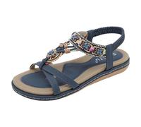 Sandalias de mujer cómodas sandalias sandalias de verano frontera flor sandalias planas cómodas sandalias de playa para mujer, azul, 38 EU