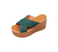 Sandalias de mujer con banda cruzada - Zapatos abiertos mujer verano con cuña zapatillas plataforma Slide pantuflas de corcho ligeras y cómodas sandalia antideslizante planta ancha zapatos de casa y