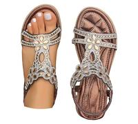 Sandalias de mujer con brillantes brillantes - Sandalias planas para mujer, elegantes boca, boca, sandalias para mujer, sandalias de ocio con cordones en la parte delantera abierta, zapatos de verano