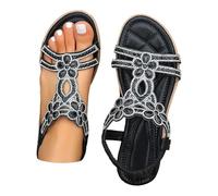 Sandalias de mujer con brillantes brillantes - Sandalias planas para mujer, elegantes boca, boca, sandalias para mujer, sandalias de ocio con cordones en la parte delantera abierta, zapatos de verano
