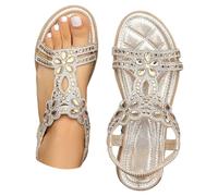 Sandalias de mujer con brillantes brillantes - Sandalias planas para mujer, elegantes boca, boca, sandalias para mujer, sandalias de ocio con cordones en la parte delantera abierta, zapatos de verano