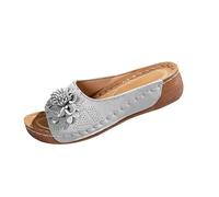 Sandalias de mujer con plantilla de plataforma de verano con flores deslizantes para interiores y exteriores, sandalias de playa para verano, sandalias de playa altas con cuña, zapatos de caminar para