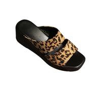 Sandalias de mujer con plataforma para mujer, pantuflas de verano, sandalias de cuña Leo, forma cuadrada, zapatos de verano, sandalias de playa, transpirables, lavables, marrón, 42 EU