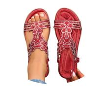 Sandalias de mujer con purpurina y pedrería, estilo boho plano, para playa | Glitter y diamantes de imitación para un aspecto brillante, suela ligera para mayor comodidad, ideal para vacaciones y