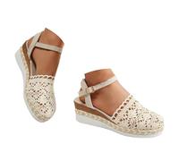 Sandalias de mujer con suela de verano y tacón de cuña, sandalias de moda e informales con boca de pescado con espalda hueca con cremallera zapatos elegantes con tacón, sandalias informales abiertas
