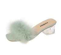 Sandalias de mujer con tacón de felpa, sandalias para mujer, transparentes, deslizadores traseros, abiertas, cómodas, suelas sólidas, sandalias de exterior para interiores y exteriores, sandalias