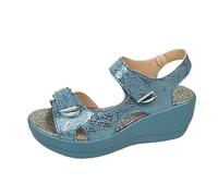 Sandalias de mujer con tacón de verano abierto sandalias ligeras zapatos abiertos con flores alivio del dolor zapatos de verano hallux valgus tacones altos zapatos de playa, azul celeste, 42 EU
