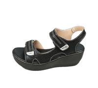 Sandalias de mujer con tacón de verano abierto sandalias ligeras zapatos abiertos con flores alivio del dolor zapatos de verano hallux valgus tacones altos zapatos de playa, Negro , 42 EU