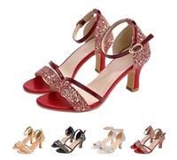 Sandalias de mujer con tacón, elegantes, zapatos de baile brillantes, zapatos de tacón con hebilla, zapatos de noche, zapatos latinos con tacones para mujer, zapatos de novia, sandalias ligeras para