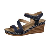 Sandalias de mujer con tacón, piel lisa, sin dedos, boca de pescado, cómodas sandalias de verano, ligeras y cómodas para exteriores, vacaciones, ocio y uso diario, marine, 39 EU