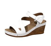 Sandalias de mujer con tacón, piel lisa, sin dedos, boca de pescado, cómodas sandalias de verano, ligeras y cómodas para exteriores, vacaciones, ocio y uso diario, Blanco, 37 EU