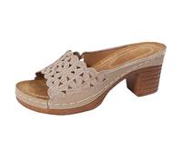 Sandalias de mujer con tacón, sandalias de verano elegantes de tacón alto, sandalias de tacón abierto, sandalias de cuña de playa, sandalias de verano de moda, sandalias de verano con flores, beige