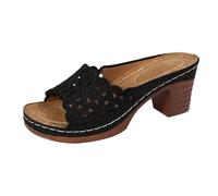 Sandalias de mujer con tacón, sandalias de verano elegantes de tacón alto, sandalias de tacón abierto, sandalias de cuña de playa, sandalias de verano de moda, sandalias de verano con flores, Negro