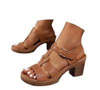 Sandalias de Mujer con Tacón y Punta Abierta para Temporada Primavera Verano Diseño Moderno y Cómodo Sin Cordones (Brown, 40) #5