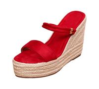 Sandalias de mujer de cuña abiertas Boho para playa y Oktoberfest, rojo, 40 EU
