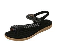 Sandalias de mujer de esclava bajas - Sandalias de mujer mar sandalia de planta ancha sin tacón con clip de dedo con pedrería zapatos abiertos fáciles de poner Mary Jane estilo bohemio de playa