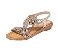 Sandalias de mujer de moda de alta calidad con adornos de cristal, suela suave, correa elástica al tobillo, sandalias para compras diarias, vacaciones, playa, caminar, camping, viajes, cómodas y