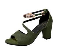 Sandalias de mujer de piel dorada con brillantes zapatos de verano para mujeres conscientes de la moda, verde, 41 EU