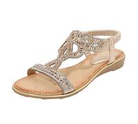 Sandalias de mujer de verano con cuña y pedrería - Zapatos abiertos mujer verano plataforma sandalia de tobillo con elástico Slide Sandalias cómodas resistentes y ligeras zapatos estilo bohemio para