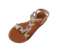 Sandalias de mujer de verano elegantes Boho abiertas - Sandalias de tacón bajo cómodas zapatillas Slip On fáciles de poner zapatos ligeros transpirables sandalia con mariposa y pedrería Zapatos