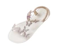 Sandalias de mujer de verano elegantes Boho abiertas - Sandalias de tacón bajo cómodas zapatillas Slip On fáciles de poner zapatos ligeros transpirables sandalia con mariposa y pedrería Zapatos