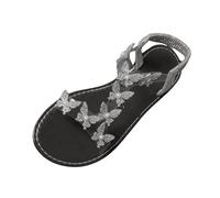 Sandalias de mujer de verano elegantes Boho abiertas - Sandalias de tacón bajo cómodas zapatillas Slip On fáciles de poner zapatos ligeros transpirables sandalia con mariposa y pedrería Zapatos