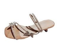 Sandalias de mujer elegantes chanclas con diamantes de imitación suelas planas zapatos de verano de moda para mujeres conscientes del estilo nueva tendencia estilo coreano, marrón, 41 EU