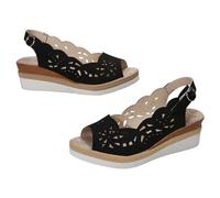 Sandalias de mujer elegantes de piel con plataforma de verano, informales, planas, transpirables, huecas, informales, antideslizantes, para exteriores, ultrasuaves, de punto, antiguas, versátiles