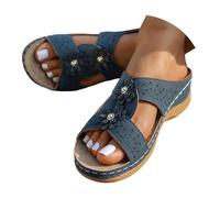 Sandalias de mujer elegantes sandalias planas con estampado floral, cómodas, transpirables e informales para el verano. Punta abierta cuero verano plana corcho sandalia mujer tacón bloque elegante